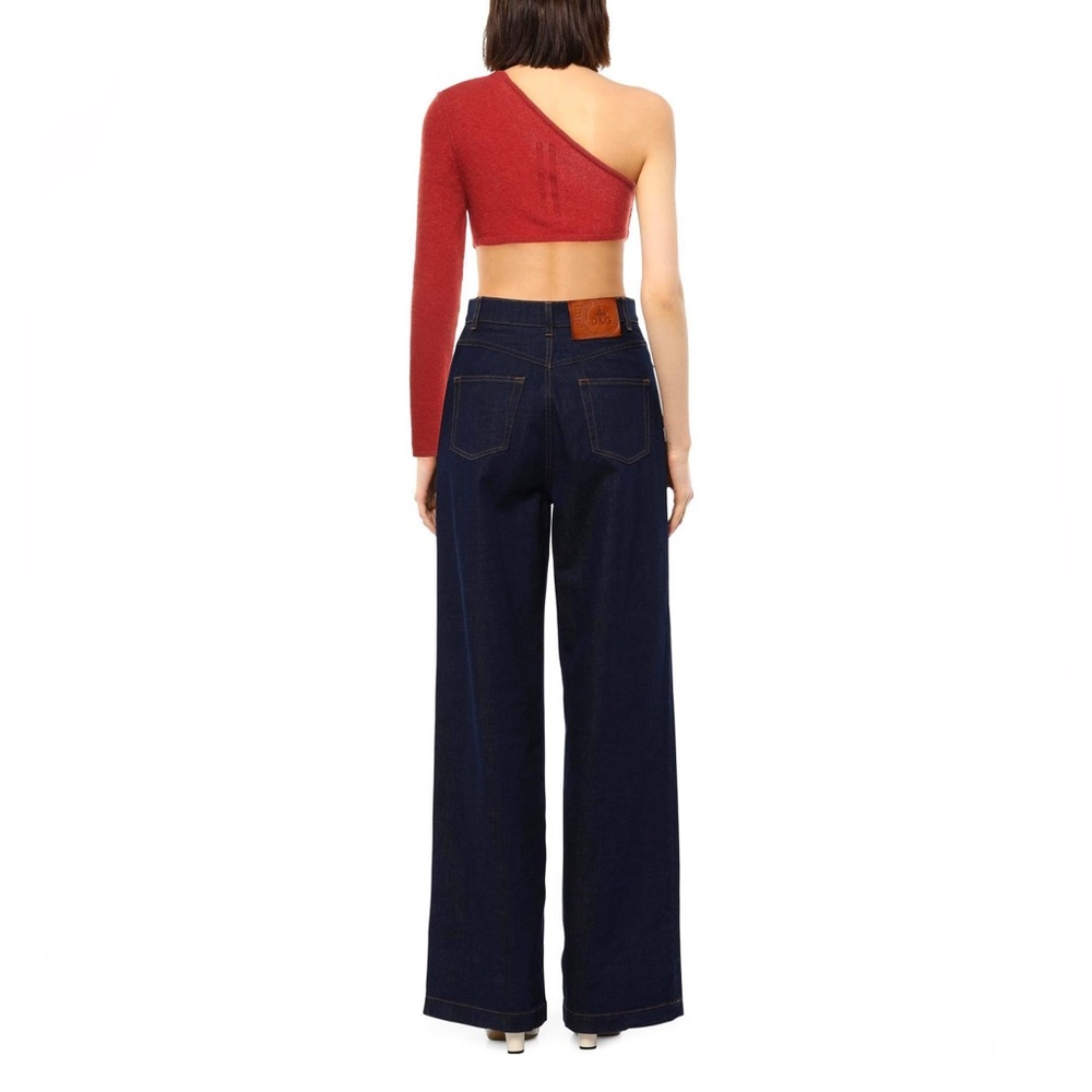 New with tags Woman’s Rick Owens cashmere wool blend Red one sleeve crop sweater - Picture 3 of 8